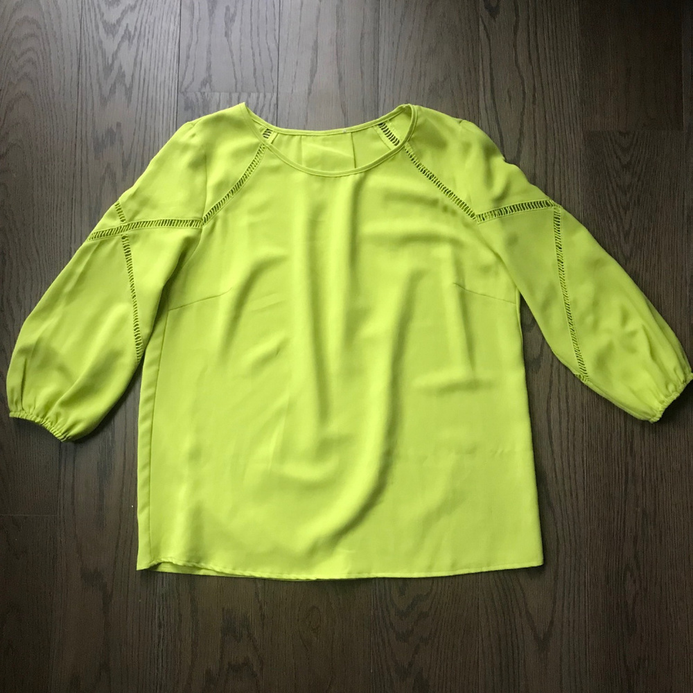 Fluorescent green silk three-quarter sleeve blouse